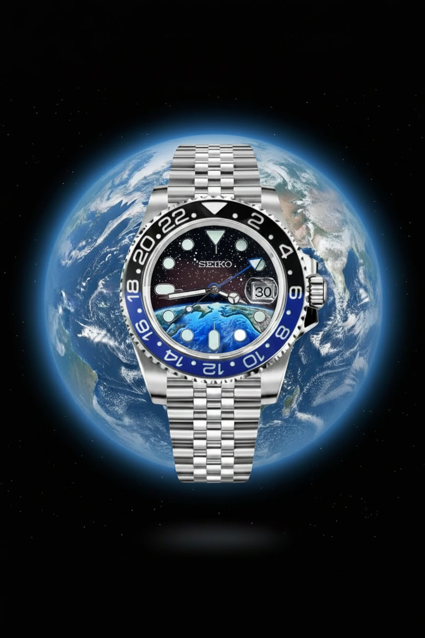 Seiko watch with a detailed face on a white background