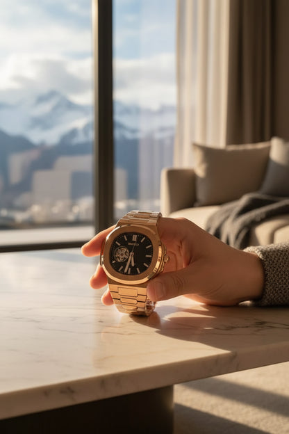 gold-blk-Nautilus-openheart-ko-seiko-mod